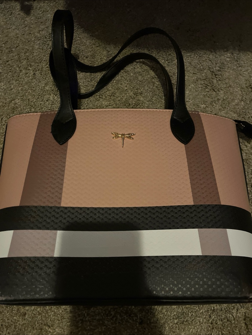 Dragonfly Accent Pink and Black Tote Bag